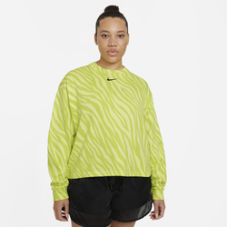 Women's - Nike Plus Size Icon Clash Fleece Crew AOP - Light Zitron/Dark Teal Green