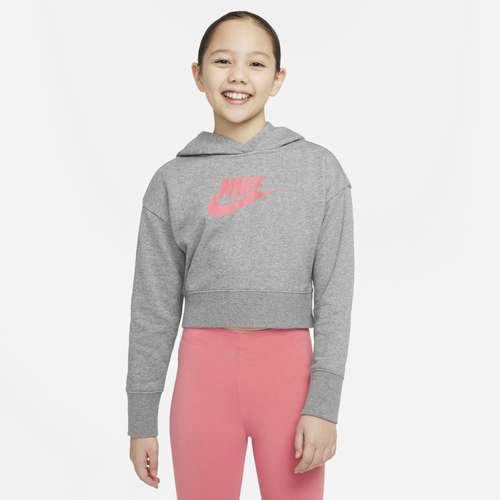 

Nike Girls Nike HBR Crop Fit Hoodie - Girls' Grade School Grey/Pink Size M