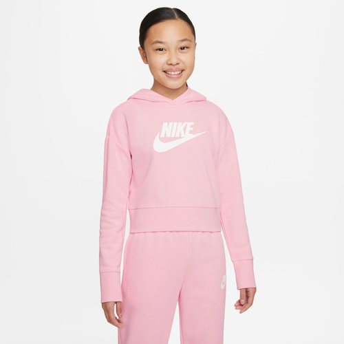 

Girls Nike Nike HBR Crop Fit Hoddie - Girls' Grade School Pink/White Size L