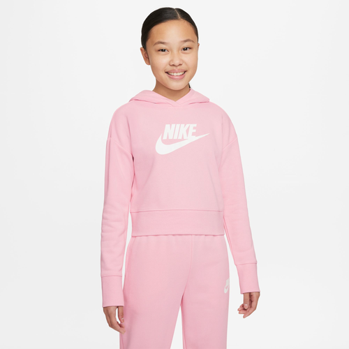 

Nike Girls Nike HBR Crop Fit Hoddie - Girls' Grade School Pink/White Size M