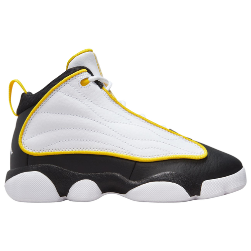 

Boys Preschool Jordan Jordan Pro Strong - Boys' Preschool Basketball Shoe White/Tour Yellow/Black Size 13.5