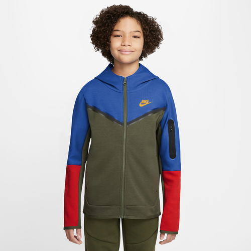 

Nike Boys Nike NSW Tech Fleece Full-Zip - Boys' Grade School Royal/Green/Red Size S
