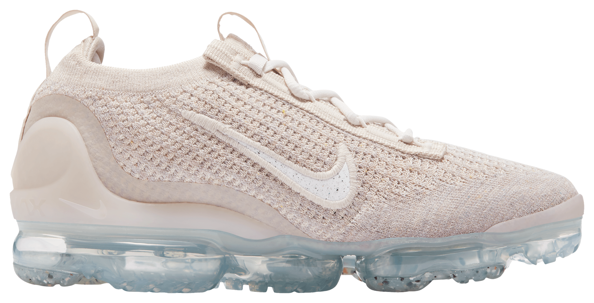 all white vapormax with red bottoms