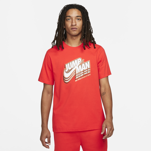 

Nike Mens Nike Jumpman Short Sleeve Graphic Crew - Mens Chile Red/Metallic Gold Size XXL