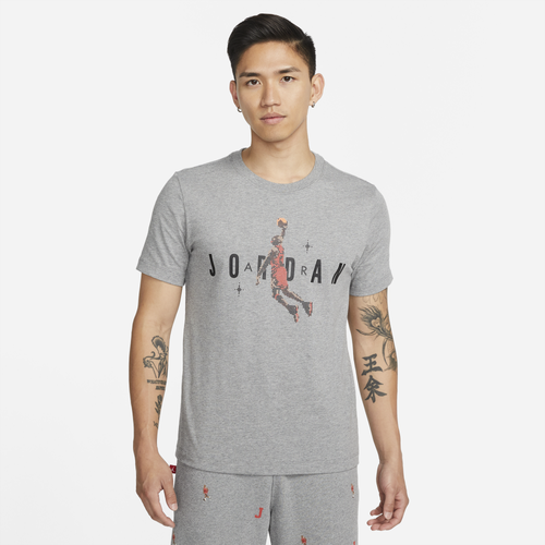 

Jordan Mens Jordan Brand Holiday Short Sleeve Graphic Crew - Mens Grey/Black Size L