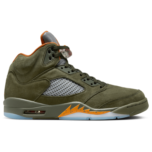 Shop Jordan Mens  Retro 5 In Army Olive/solar Orange