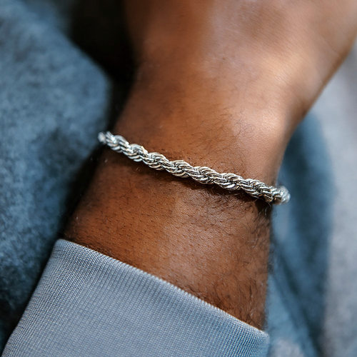MENS - GLD 8" 6MM Rope Chain Bracelet - White Gold