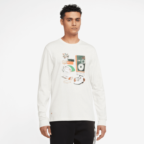 

Jordan Mens Jordan Flight Artist Long Sleeve Crew - Mens Oatmeal Heather/White Size S