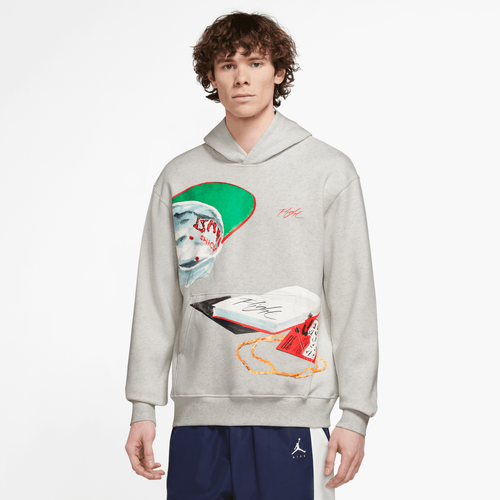 

Jordan Mens Jordan Flight Artist Pullover - Mens Oatmeal Heather/Sail/University Red Size M