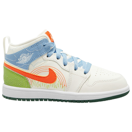 

Boys Preschool Jordan Jordan AJ 1 Mid SE - Boys' Preschool Shoe Sail/Safety Orange/Psychic Blue Size 03.0