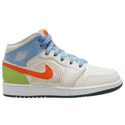 Boys' Grade School - Jordan AJ 1 Mid SE - Sail/Safety Orange/Psychic Blue