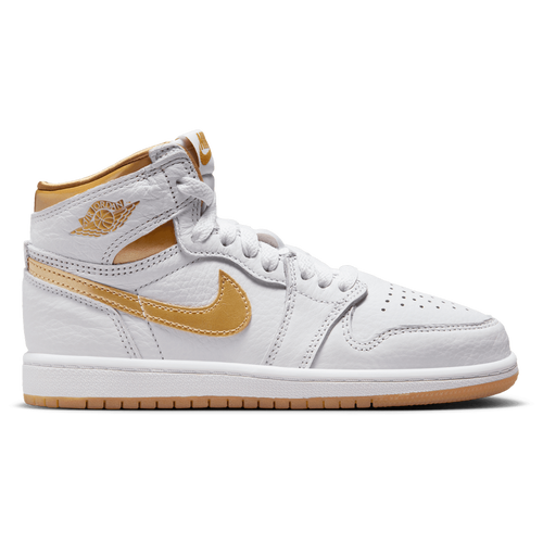 

Jordan Girls Jordan Retro 1 High OG - Girls' Preschool Shoes White/Gum Lt Brown/Metallic Gold Size 13.0