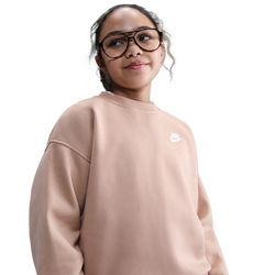 Girls' Grade School - Nike NSW Oversized Club Fleece Crew - White/Hemp/Hemp