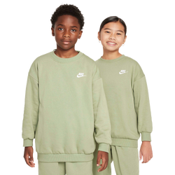 Girls' Grade School - Nike Club Fleece Oversized Crew LBR - Oil Green/White