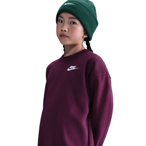 GIRLS - Nike Club Fleece Oversized Crew LBR - Bordeaux/White