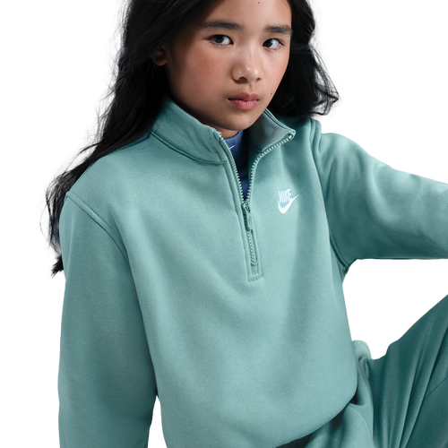 GIRLS - Nike Club Half-Zip Fleece Hoodie - Cannon/White