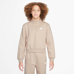 Girls' Grade School - Nike DW Club LBR LS Half-Zip Fleece Hoodie - White/Sanddrift