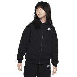 Boys' Grade School - Nike NSW Club Fleece Oversized Full Zip LBR - Black/White