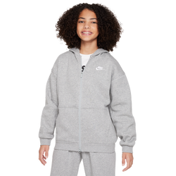 Boys' Grade School - Nike NSW Club Fleece Oversized Full Zip LBR - Dk Grey Heather/White