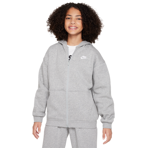 BOYS - Nike NSW Club Fleece Oversized Full Zip LBR - Dk Grey Heather/White