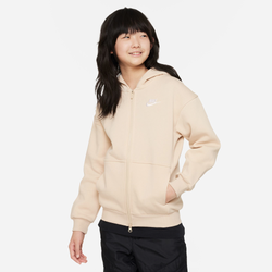 Girls' Grade School - Nike NSW Club Fleece Oversized LBR Full-Zip - White/Sanddrift