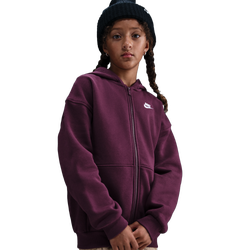 Girls' Grade School - Nike NSW Club Fleece Oversized LBR Full-Zip - Bordeaux/White