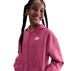 Boys' Grade School - Nike NSW Club Fleece Oversized Full Zip LBR - Sweet Beet/White