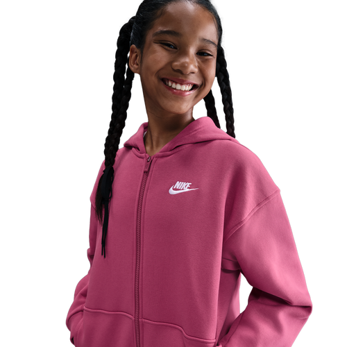 BOYS - Nike NSW Club Fleece Oversized Full Zip LBR - Sweet Beet/White