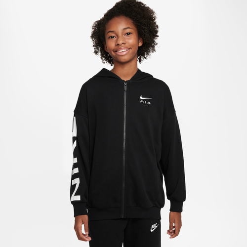 

Girls Nike Nike NSW Club Fleece Full-Zip Air Hoodie - Girls' Grade School Black/White Size M