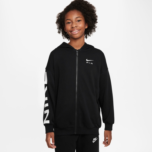 

Girls Nike Nike NSW Club Fleece Full-Zip Air Hoodie - Girls' Grade School Black/White Size L