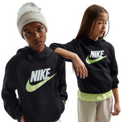 Boys' Grade School - Nike NSW Club HBR Fleece Hoodie - Black/White/Lt Liquid Lime