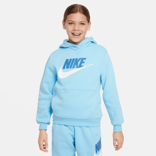 

Nike Boys Nike NSW Club HBR Fleece Hoodie - Boys' Grade School Blue/White Size M