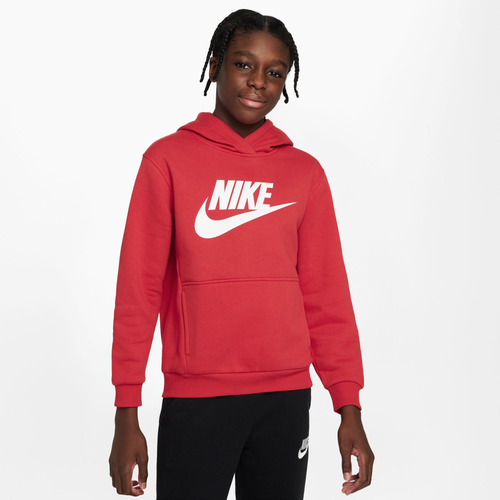 Shop Nike Boys  Nsw Club Hbr Fleece Hoodie In University Red/white