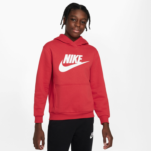 Shop Nike Boys   Nsw Club Hbr Fleece Hoodie In University Red/white