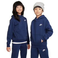 Boys' Grade School - Nike Club Fleece Hoodie LBR - Midnight Navy/White