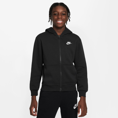 

Nike Boys Nike NSW Club Fleece Full-Zip LBR Hoodie - Boys' Grade School Black/White Size S