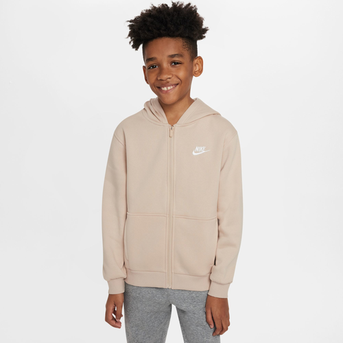 

Nike Boys Nike NSW Club Fleece Full-Zip LBR Hoodie - Boys' Grade School Sanddrift/White Size XL