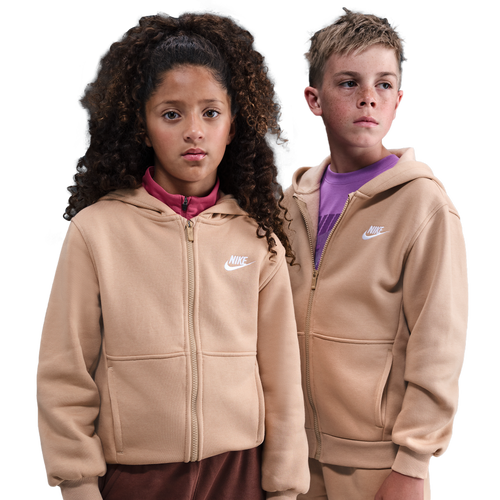 BOYS - Nike NSW Club Fleece Full-Zip LBR Hoodie - Hemp/White