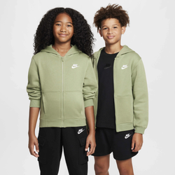 Boys' Grade School - Nike NSW Club Fleece Full-Zip LBR Hoodie - Oil Green/White