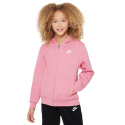 Boys' Grade School - Nike NSW Club Fleece Full-Zip LBR Hoodie - White/Medium Soft Pink