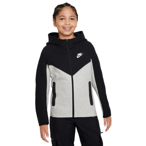 

Nike Boys Nike NSW Tech Fleece Full-Zip Hoodie - Boys' Grade School White/Black/Dark Grey Heather Size L