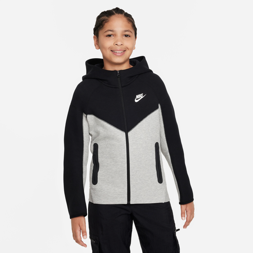 

Nike Boys Nike NSW Tech Fleece Full-Zip Hoodie - Boys' Grade School Dark Grey Heather/Black/White Size L