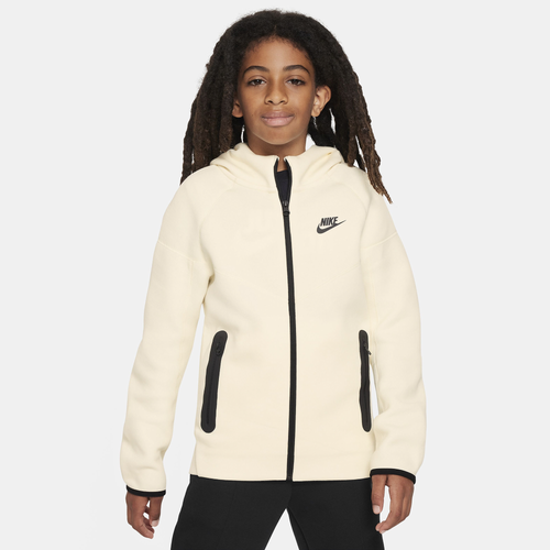 

Nike Boys Nike NSW Tech Fleece Full-Zip Hoodie - Boys' Grade School Black/Coconut Milk/Black Size XS