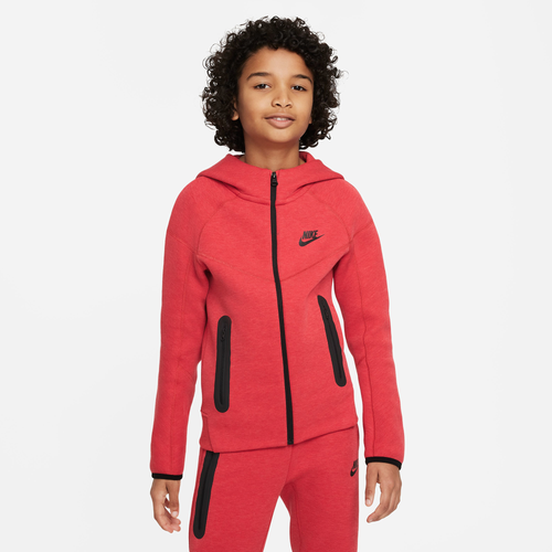 Shop Nike Boys  Nsw Tech Fleece Full-zip Hoodie In University Red/black