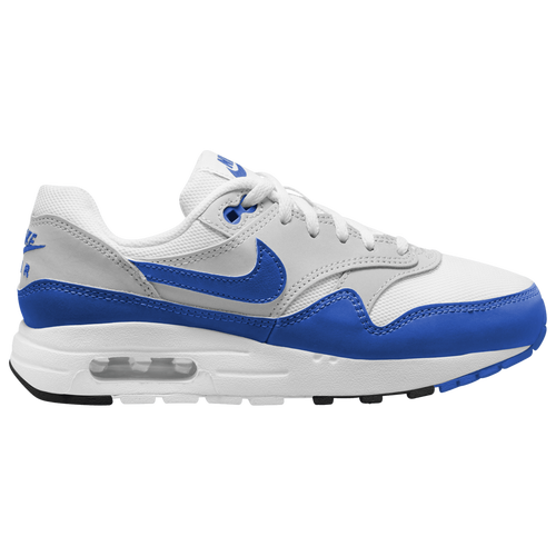 

Girls Nike Nike Air Max 1 - Girls' Grade School Shoe White/Game Royal/Neutral Grey Size 05.5