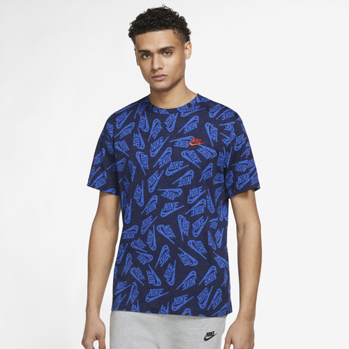 

Nike Mens Nike Essentials All Over Print T-Shirt - Mens Midnight Navy/Signal Blue/Red Size S