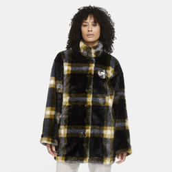 Women's - Nike NSW Faux Fur AOP Jacket - Black/Black/White