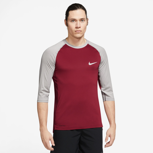 

Nike Mens Nike Baseball Dri-FIT Three Quarter Players Top - Mens Red/Light Iron Ore/White Size M