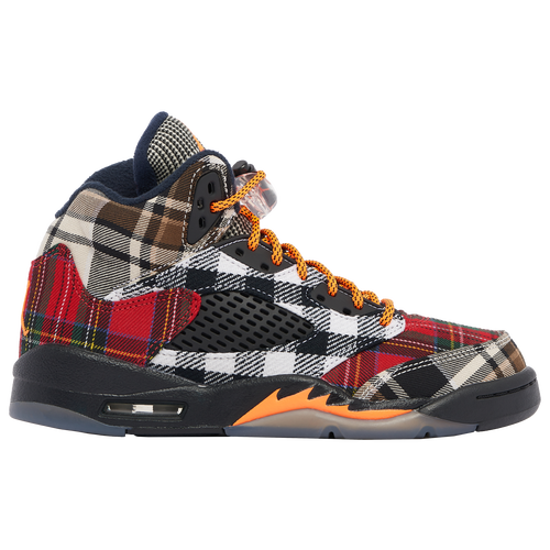 Jordan Kids' Boys  Retro 5 Plaid In Dark Obsidian/orange/black