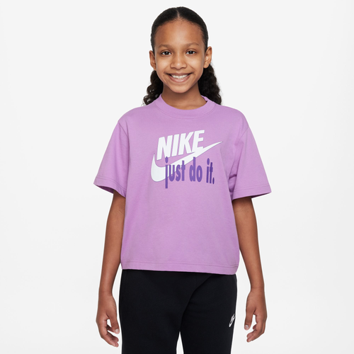 

Nike Girls Nike NSW HBR Boxy T-Shirt - Girls' Grade School Rush Fuchsia/White Size L